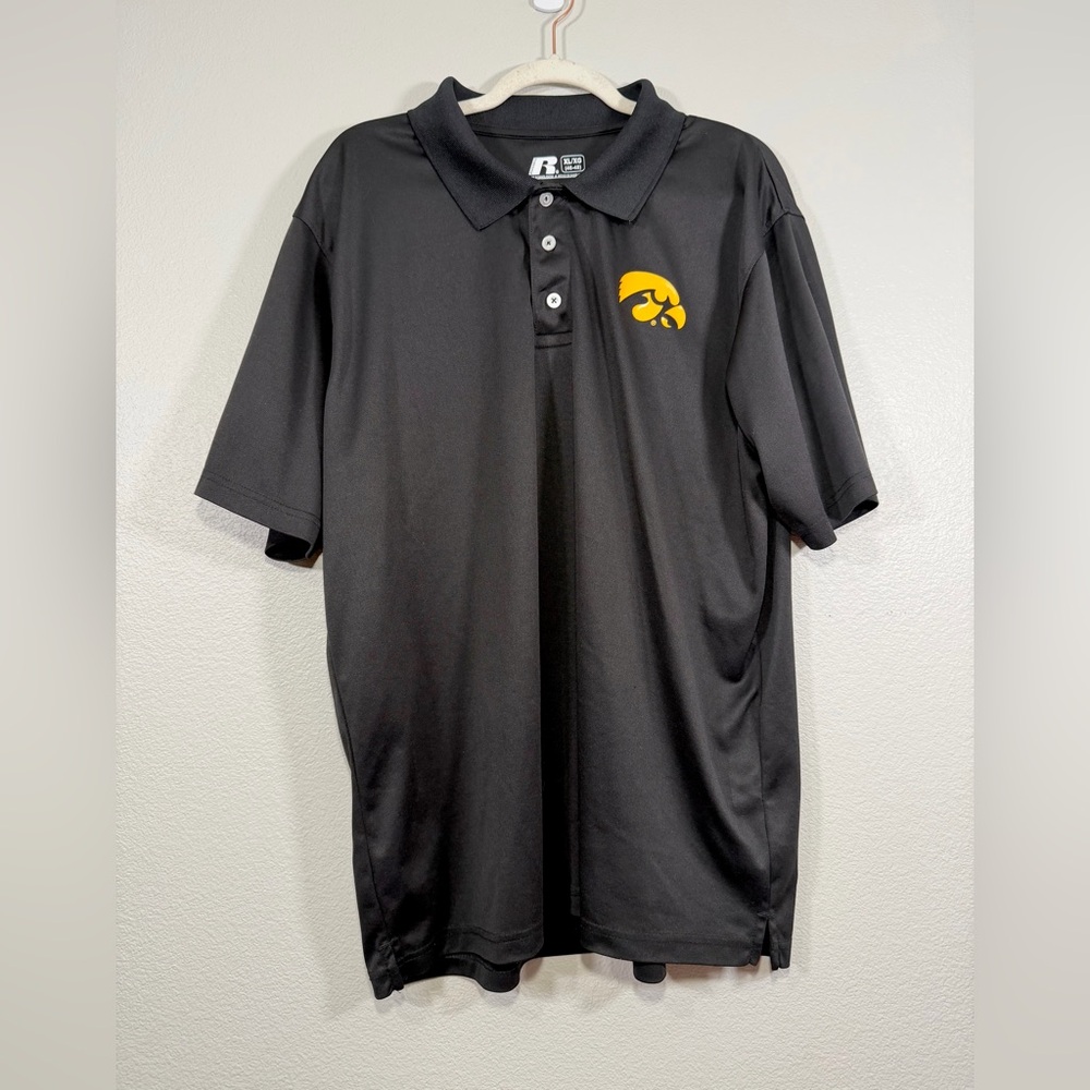 Russell University of Iowa Hawkeyes Shirt Polo Black Yellow Football Men XL